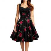 audrey hepburn Stil Vintage Ärmellose Print Ballkleid Baumwolle Kleid Vestidos Gewand Damen Partei Rockabilly casual