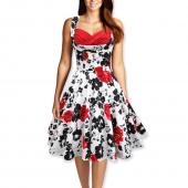 audrey hepburn Stil Vintage Ärmellose Print Ballkleid Baumwolle Kleid Vestidos Gewand Damen Partei Rockabilly casual