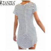 Sommer Stil neue Damen Kleid lässig Lockere Schwarz Weiss Gestreiften Kleidern kurze Ärmel o Hals Mini ropa