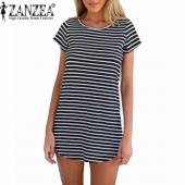 Sommer Stil neue Damen Kleid lässig Lockere Schwarz Weiss Gestreiften Kleidern kurze Ärmel o Hals Mini ropa