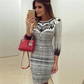 sexy Kleid brasilien Herbst neue Gestreifte Print 3 4 Ärmel Bodycon Mini Kleid und einer Party Weste tragen