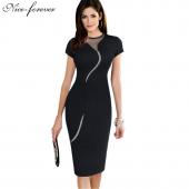 schön für immer sexy illusion slim Mode Mesh Damen Clubwear komplette Zip wieder Schwarze Patchwork Kleid elegant