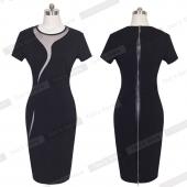 schön für immer sexy illusion slim Mode Mesh Damen Clubwear komplette Zip wieder Schwarze Patchwork Kleid elegant