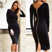 Bodycon Scheide Kleid Schwarze lange Ärmel Partykleider Damen Kleidung wieder voll reißverschluss Gewand sexy Femme