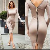 Bodycon Scheide Kleid Schwarze lange Ärmel Partykleider Damen Kleidung wieder voll reißverschluss Gewand sexy Femme