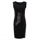 sexy Damen Sommer Party Kleid Schwarze pu Leder Patchwork Ärmellose Bodycon elegante slim BleiStift arbeit