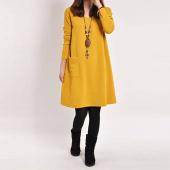 5 Farbe Vestidos Frühling im Herbst Damen lange Ärmel Tasche Kleid Damen casual Locker solide v Hals Kleider plus Size