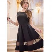 neuer Mode Knielangen Kleid lässig wild Damen Chiffon Kleid wohl Schwarze kurze Ärmel o Hals eine Kanzlei