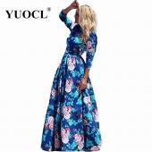 yuocl heißes Verkauf ropa neue Mode Damen Sommerkleid Print lange Maxi Kleider Strand Dress lange Ärmel boheme Kleid