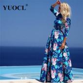 yuocl heißes Verkauf ropa neue Mode Damen Sommerkleid Print lange Maxi Kleider Strand Dress lange Ärmel boheme Kleid