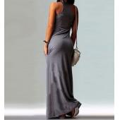 Damen Frau Sommer casual Ärmellose Katze lange Mode casual chic slim fit Maxi sweet sexy Sommerkleid Kleid Schwarz