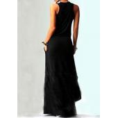 Damen Frau Sommer casual Ärmellose Katze lange Mode casual chic slim fit Maxi sweet sexy Sommerkleid Kleid Schwarz