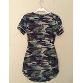 neue Mode Damen Sommerkleid kurze Ärmel sexy Mini Kleidern Damen Grünen Camouflage Print plus Size Frau Vestidos