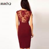 Makiyo Sommer heiß Ärmellose Patchwork Spitzen BleiStift Kleid für Damen elegant der Knielangen Bodycon Kleid