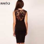 Makiyo Sommer heiß Ärmellose Patchwork Spitzen BleiStift Kleid für Damen elegant der Knielangen Bodycon Kleid