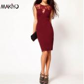 Makiyo Sommer heiß Ärmellose Patchwork Spitzen BleiStift Kleid für Damen elegant der Knielangen Bodycon Kleid