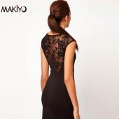 Makiyo Sommer heiß Ärmellose Patchwork Spitzen BleiStift Kleid für Damen elegant der Knielangen Bodycon Kleid