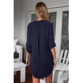 feitong Mode solide Damen Bluse Kleid lässig lange Ärmel Rock Hals Lockere Tops Hemd Kleid Vestidos de Festa