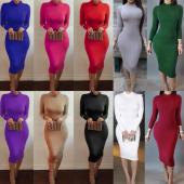 Damen sexy Club Kleid turtle Hals lange Ärmel Winterkleid BleiStift Kleid slim Hip Verband Bodycon Kleid Vestidos