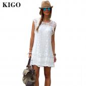 kigo Kleidung casual Mini Ärmellose Böhmischen Weissen Spitzen Kleid boho Kleidung Locker Patchwork Kleid und schuhe