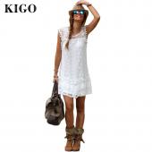 kigo Kleidung casual Mini Ärmellose Böhmischen Weissen Spitzen Kleid boho Kleidung Locker Patchwork Kleid und schuhe