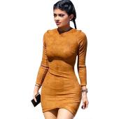 lange Ärmel slim Party sexy Kleid Club brown Vestido Damen Kleider kylie jenner Winter Hautenge Faux Wildleder Bodyco