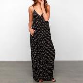 neue Mode Sommer Damen auch Polka Dot lässig Locker lange Maxi Kleid mit sexy Beachwear Vestidos Baumwolle