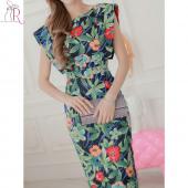 Damen Ärmellose schnitt rückenfrei Vintage Florale Grafik Fingerabdrücke Midi Stift Partei lässig Bodycon Kleid