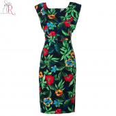 Damen Ärmellose schnitt rückenfrei Vintage Florale Grafik Fingerabdrücke Midi Stift Partei lässig Bodycon Kleid