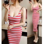 sexy Damen Urlaub casual Spaghetti Gestreiften Sommer Beach Party im langen Kleid