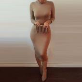 lange Party Kleider Herbst zieht sich der hohe Stehkragen sexy Verband sinkt Damen Kleid Kleidung casual Vestido