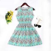 neue Marke Sommer Damen Kleid lässig Print Ärmellose Kleid Chiffon Streifen Blumenmustern elastischen Bund Böhmischen