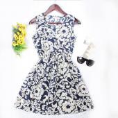 neue Marke Sommer Damen Kleid lässig Print Ärmellose Kleid Chiffon Streifen Blumenmustern elastischen Bund Böhmischen