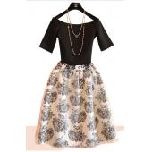 neue Mode Vintage elegante zwei weibliche Kleid Sommer Twinset Damen Organza BallKleidern Flora Muster Vestidos