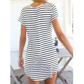 Schwarz Weiss Eleganten Damen Hemd Kleid Top Tee Summer Style kurze Ärmel Streifen Locker lässig Jersey Mini