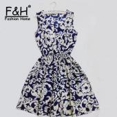 Marke 18 Farbe Mode Damen neue desigual Ärmellose um den Hals Florals Print Kleid saias Femininas Sommer