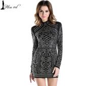 kostenLoser Versand sexy Geometrische retro Strass alkohol Bodycon engen Kleid mit langen Ärmeln ft2838 Party Kleid