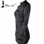 kostenLoser Versand sexy Geometrische retro Strass alkohol Bodycon engen Kleid mit langen Ärmeln ft2838 Party Kleid