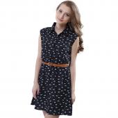 Sommer Stil neue Damen Kleid Katze Fussabdrücke Muster Zeigen Dünnen Hemd Kleid mit gürtel