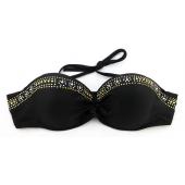 Mode push up Bikini Damen sexy Badeanzug bling Badeanzug Badehosen Tiefen v Bandeau Bikini hat Schwarzer Farbe