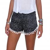 Damen mit hoher Taille Blumenmustern Shorts Sommer Strand Shorts Tassel hot Pants