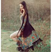 Mode Damen boho Chiffon Kimono Shirt Strickjacke Tassel long Beach