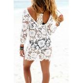sexy Damen Häkeln Spitzen Bikini Vertuschung Badehosen casual lange Ärmel Strand Dress