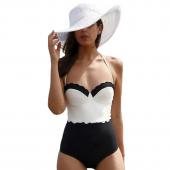 Damen Damen sexy Beach Badeanzug Drücken die Gepolsterte n Bikini monokini Beachwear in Schwarz Weiss Patchwork