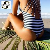 Verband Badeanzug Treiben neue biquini Gestreiften Brasilianischen hohe Taille Schwimmenklagen sexy Bademoden Damen ein