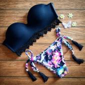 neues Design Damen und Bikini hat sexy BH Floral Badeanzug Drücken die Badehosen Schwarze s l Grösse oct17