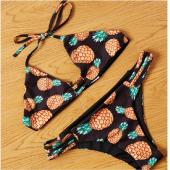 neuer Stil hohe Hals Schulterfreien Bikini Set ananas Badeanzug niedrigen Taille rückenfrei Bikini Brasilianischen Bade