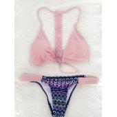 Print Blumen palme Bikini Setzen Halter Pflanzliche Top hängen Hoch Hals Bikinis Set Drücken die Badehosen Damen