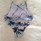 Print Blumen palme Bikini Setzen Halter Pflanzliche Top hängen Hoch Hals Bikinis Set Drücken die Badehosen Damen