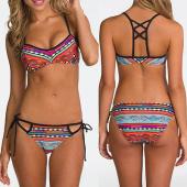 neue Damen sexy Bademoden tribal Blumenmustern Bikini Set Drücken die Gepolsterte n Bade Anzug